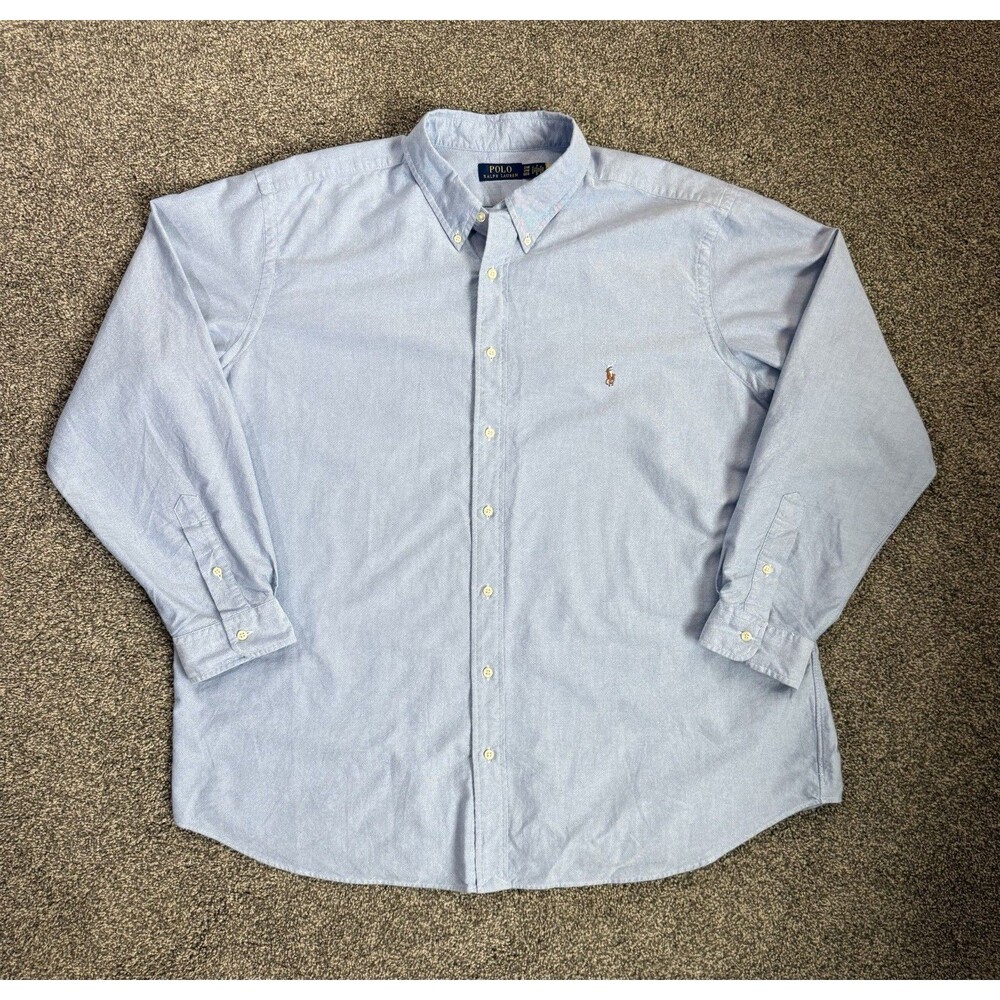 Ralph Lauren Polo Shirt Men 2XB Big Tall Blue Long Sleeve Oxford Button Front